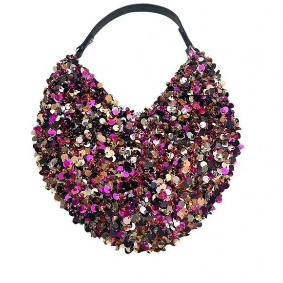 Handbags - Y2k Pink, gold and black sequin shoulder bag